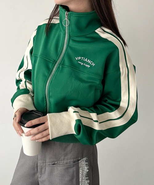 1piu1uguale3 ブルゾン カーキ トラックジャケット ジップ ライン 1PIU1UGUALE3 GOLF - CRAZY TRACK JACKET / ロゴ クレイジー