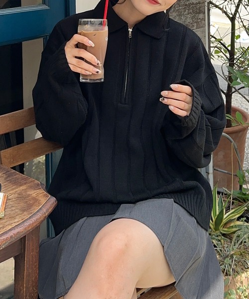 PICSAS（ピクサス）の「【PICSAS】ストライプラインハーフジップポロニット（ニット/セーター・メンズ・ブラック/グリーン/ライトグレー/ベージュ・L/M）」の16枚目の写真