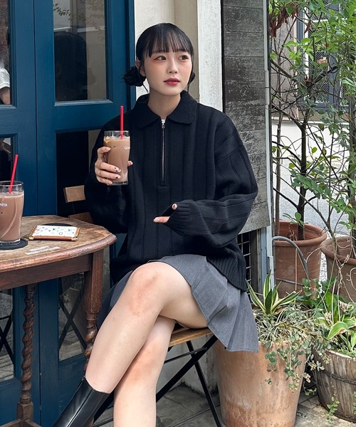 PICSAS（ピクサス）の「【PICSAS】ストライプラインハーフジップポロニット（ニット/セーター・メンズ・ブラック/グリーン/ライトグレー/ベージュ・L/M）」の17枚目の写真