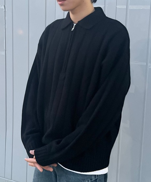 PICSAS（ピクサス）の「【PICSAS】ストライプラインハーフジップポロニット（ニット/セーター・メンズ・ブラック/グリーン/ライトグレー/ベージュ・L/M）」の18枚目の写真