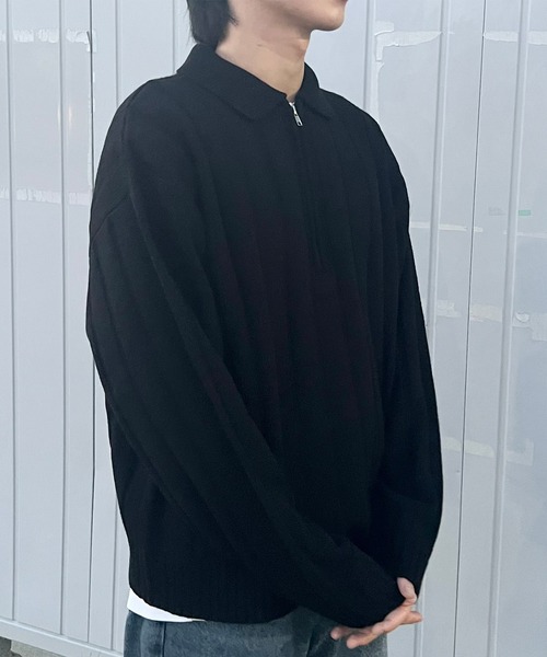 PICSAS（ピクサス）の「【PICSAS】ストライプラインハーフジップポロニット（ニット/セーター・メンズ・ブラック/グリーン/ライトグレー/ベージュ・L/M）」の19枚目の写真