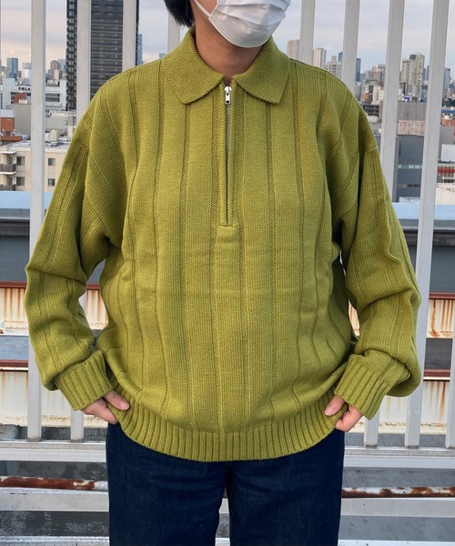 PICSAS（ピクサス）の「【PICSAS】ストライプラインハーフジップポロニット（ニット/セーター・メンズ・ブラック/グリーン/ライトグレー/ベージュ・L/M）」の5枚目の写真