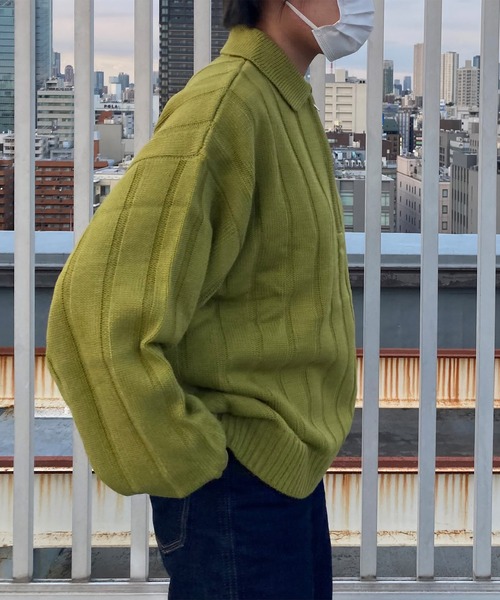 PICSAS（ピクサス）の「【PICSAS】ストライプラインハーフジップポロニット（ニット/セーター・メンズ・ブラック/グリーン/ライトグレー/ベージュ・L/M）」の6枚目の写真