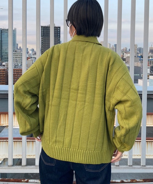 PICSAS（ピクサス）の「【PICSAS】ストライプラインハーフジップポロニット（ニット/セーター・メンズ・ブラック/グリーン/ライトグレー/ベージュ・L/M）」の7枚目の写真