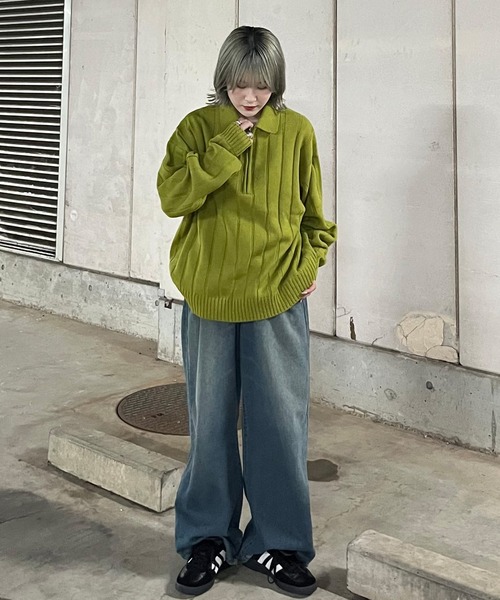 PICSAS（ピクサス）の「【PICSAS】ストライプラインハーフジップポロニット（ニット/セーター・メンズ・ブラック/グリーン/ライトグレー/ベージュ・L/M）」の12枚目の写真