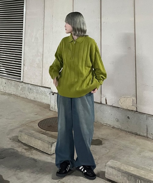 PICSAS（ピクサス）の「【PICSAS】ストライプラインハーフジップポロニット（ニット/セーター・メンズ・ブラック/グリーン/ライトグレー/ベージュ・L/M）」の13枚目の写真