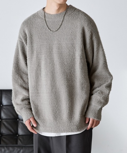 セール】ルーズ シャギー クルーネック ニット プルオーバー（ニット