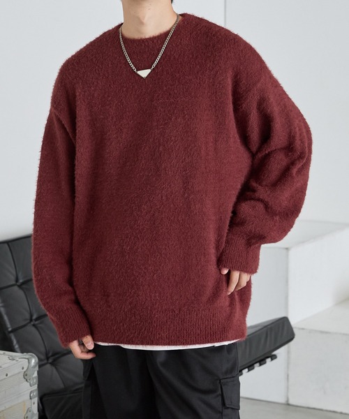 セール】ルーズ シャギー クルーネック ニット プルオーバー（ニット