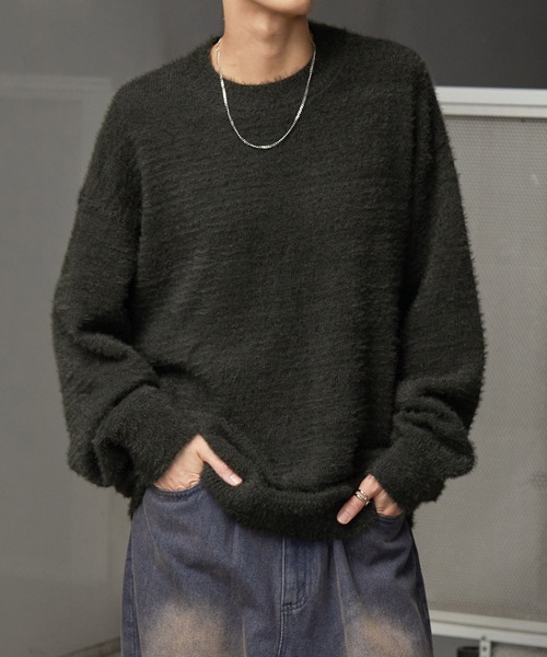 セール】ルーズ シャギー クルーネック ニット プルオーバー（ニット