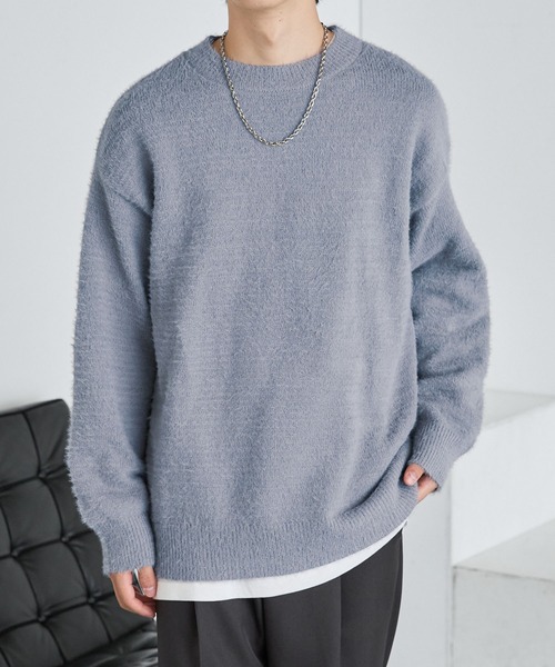 セール】ルーズ シャギー クルーネック ニット プルオーバー（ニット