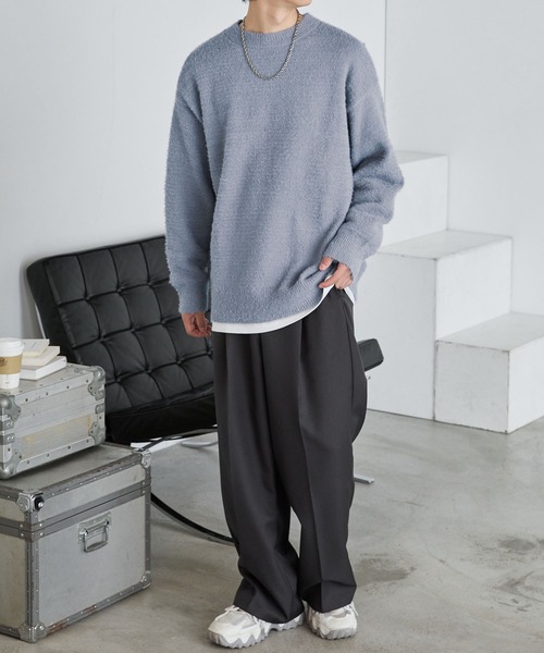 セール】ルーズ シャギー クルーネック ニット プルオーバー（ニット