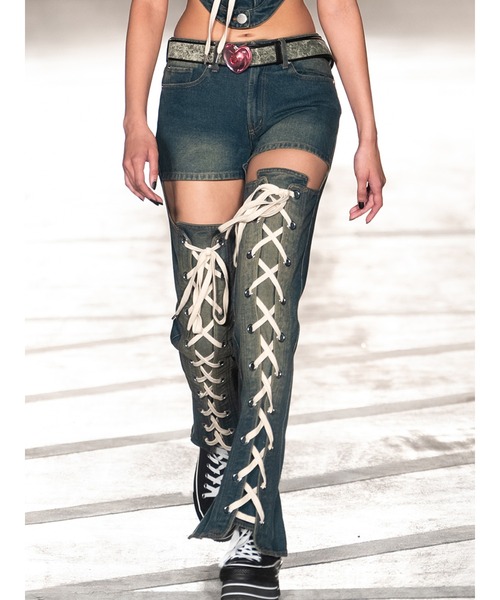 PAMEO POSE（パメオポーズ）の「Kicks Lace Up Pants（デニムパンツ・レディース・ブラック/スカイブルー/インディゴブルー・SMALL/MEDIUM）」の4枚目の写真