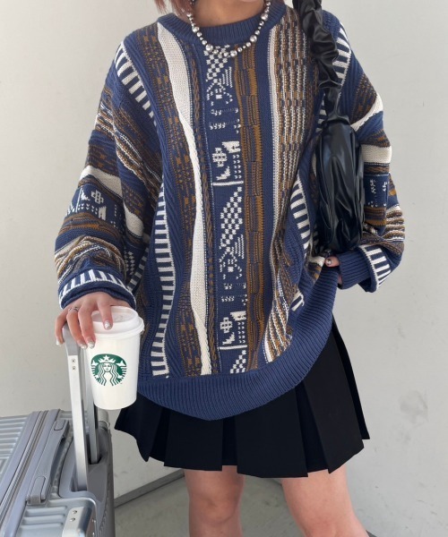 nemne store（ネンネストア）の「【低身長サイズあり】クージー風ニットプルオーバー（ニット/セーター・レディース・ネイビー系/アイボリー系/ブラック系/カーキ系・MEDIUM/SMALL）」の7枚目の写真