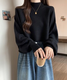 クロップド丈ポンチョ風モックネックニットトップス
