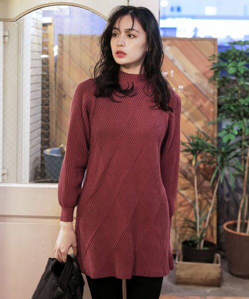 【セール】【洗える】ダイヤ地柄ニットチュニック（ニット/セーター）｜Tiaclasse（ティアクラッセ） 5,307円