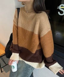 【低身長サイズあり】モヘアライクボーダーニット