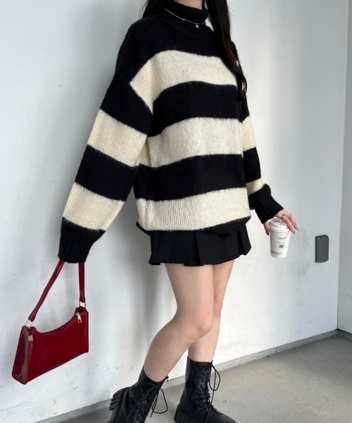nemne store(ネンネストア)の「【低身長サイズあり】モヘアライクボーダーニット(ニット/セーター・レディース・ブラック系/グレー系/ベージュ系/ネイビー系・SMALL/MEDIUM)」の12枚目の写真