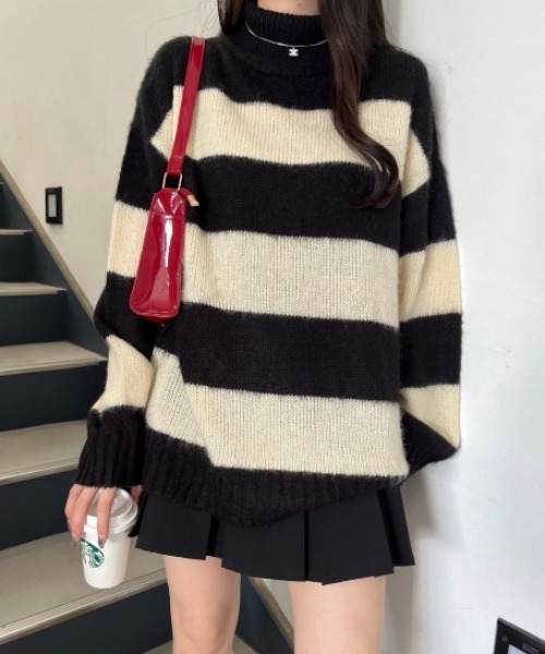 nemne store(ネンネストア)の「【低身長サイズあり】モヘアライクボーダーニット(ニット/セーター・レディース・ブラック系/グレー系/ベージュ系/ネイビー系・SMALL/MEDIUM)」の8枚目の写真