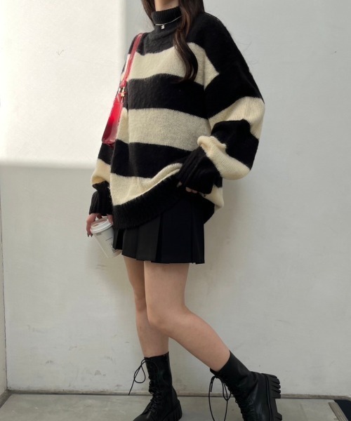 nemne store(ネンネストア)の「【低身長サイズあり】モヘアライクボーダーニット(ニット/セーター・レディース・ブラック系/グレー系/ベージュ系/ネイビー系・SMALL/MEDIUM)」の13枚目の写真