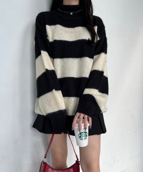 nemne store(ネンネストア)の「【低身長サイズあり】モヘアライクボーダーニット(ニット/セーター・レディース・ブラック系/グレー系/ベージュ系/ネイビー系・SMALL/MEDIUM)」の5枚目の写真