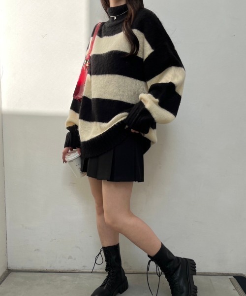 nemne store(ネンネストア)の「【低身長サイズあり】モヘアライクボーダーニット(ニット/セーター・レディース・ブラック系/グレー系/ベージュ系/ネイビー系・SMALL/MEDIUM)」の7枚目の写真