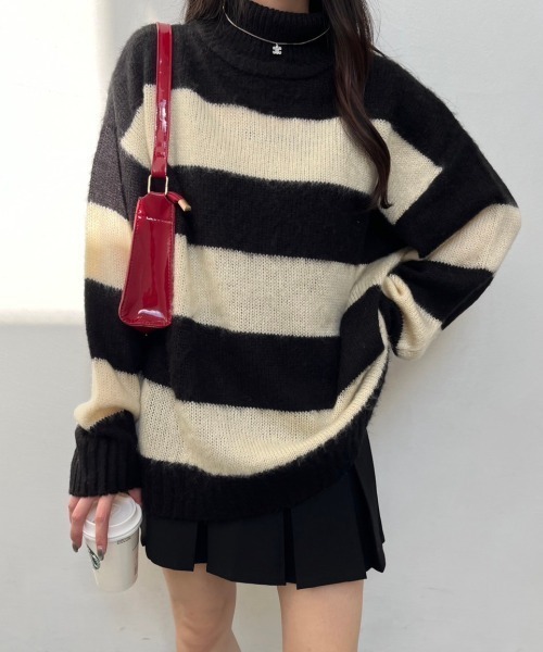 nemne store(ネンネストア)の「【低身長サイズあり】モヘアライクボーダーニット(ニット/セーター・レディース・ブラック系/グレー系/ベージュ系/ネイビー系・SMALL/MEDIUM)」の9枚目の写真