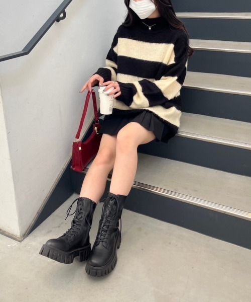 nemne store(ネンネストア)の「【低身長サイズあり】モヘアライクボーダーニット(ニット/セーター・レディース・ブラック系/グレー系/ベージュ系/ネイビー系・SMALL/MEDIUM)」の14枚目の写真