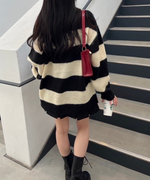 nemne store(ネンネストア)の「【低身長サイズあり】モヘアライクボーダーニット(ニット/セーター・レディース・ブラック系/グレー系/ベージュ系/ネイビー系・SMALL/MEDIUM)」の11枚目の写真