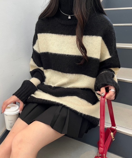 nemne store(ネンネストア)の「【低身長サイズあり】モヘアライクボーダーニット(ニット/セーター・レディース・ブラック系/グレー系/ベージュ系/ネイビー系・SMALL/MEDIUM)」の10枚目の写真
