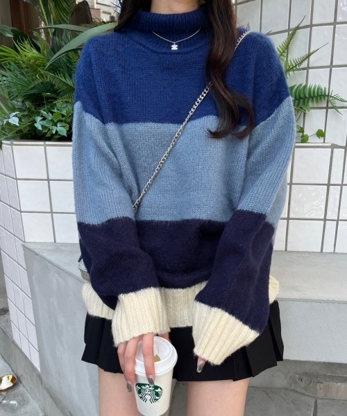 nemne store(ネンネストア)の「【低身長サイズあり】モヘアライクボーダーニット(ニット/セーター・レディース・ブラック系/グレー系/ベージュ系/ネイビー系・SMALL/MEDIUM)」の16枚目の写真