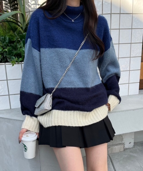nemne store(ネンネストア)の「【低身長サイズあり】モヘアライクボーダーニット(ニット/セーター・レディース・ブラック系/グレー系/ベージュ系/ネイビー系・SMALL/MEDIUM)」の15枚目の写真
