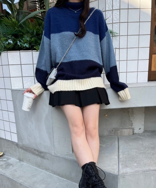 nemne store(ネンネストア)の「【低身長サイズあり】モヘアライクボーダーニット(ニット/セーター・レディース・ブラック系/グレー系/ベージュ系/ネイビー系・SMALL/MEDIUM)」の22枚目の写真