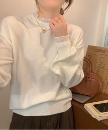 レースフリルニット ランタンスリーブ フリル ニット