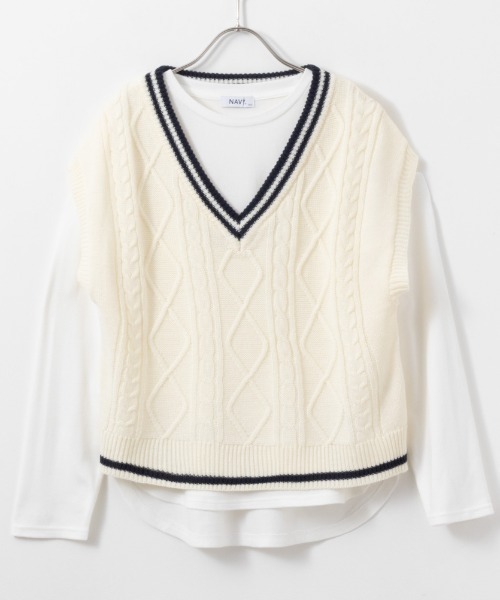 NAVY(ネイビー)の「NAVY インナー付きニットベスト アンサンブル(ベスト・キッズ・オフホワイト/ベージュ/ネイビー・140/150/130/120/160)」の5枚目の写真