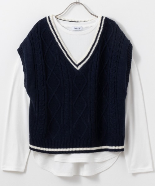 NAVY(ネイビー)の「NAVY インナー付きニットベスト アンサンブル(ベスト・キッズ・オフホワイト/ベージュ/ネイビー・140/150/130/120/160)」の12枚目の写真