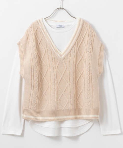 NAVY(ネイビー)の「NAVY インナー付きニットベスト アンサンブル(ベスト・キッズ・オフホワイト/ベージュ/ネイビー・140/150/130/120/160)」の6枚目の写真