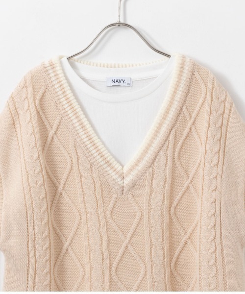 NAVY(ネイビー)の「NAVY インナー付きニットベスト アンサンブル(ベスト・キッズ・オフホワイト/ベージュ/ネイビー・140/150/130/120/160)」の8枚目の写真