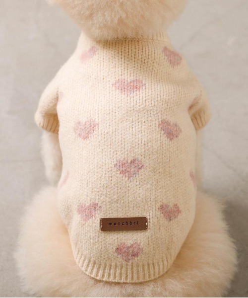 moncheri（モンシェリ）の「ハート柄ジャガードニットトップス（ペットウェア・レディース・モカ/アイボリー・S/L/XL/M/2M/XS）」の17枚目の写真