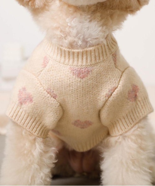 moncheri（モンシェリ）の「ハート柄ジャガードニットトップス（ペットウェア・レディース・モカ/アイボリー・S/L/XL/M/2M/XS）」の16枚目の写真