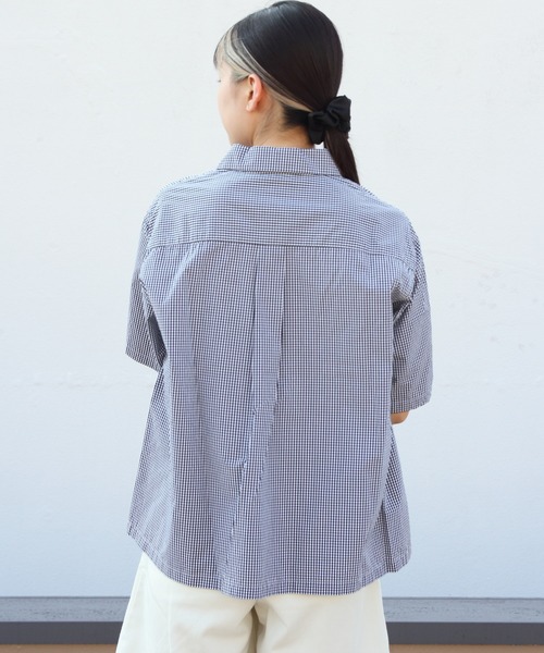 DANTON】チェック柄ハーフスリーブシャツコットン五分袖シャツ38