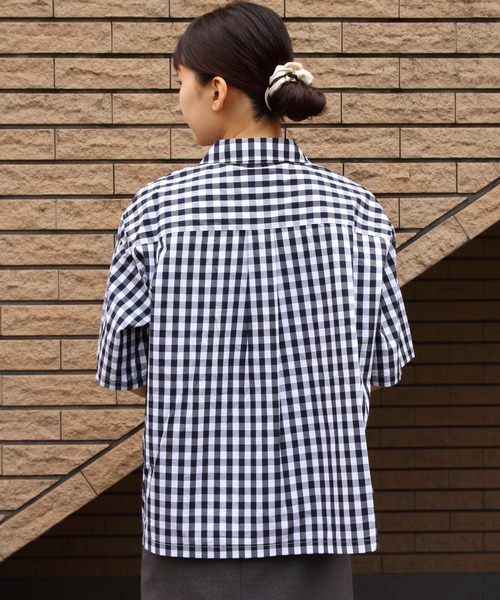 【DANTON】チェック柄ハーフスリーブシャツ　コットン　五分袖シャツ　38 DANTON｜HALF SLEEVE SHIRT ハーフスリーブシャツ レディース
