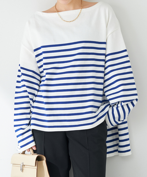 プラージュ Plage ボーダーバスクシャツ ボーダーニット 青×白 プラージュ Plage ボーダーバスクシャツ ボーダーニット 青×白