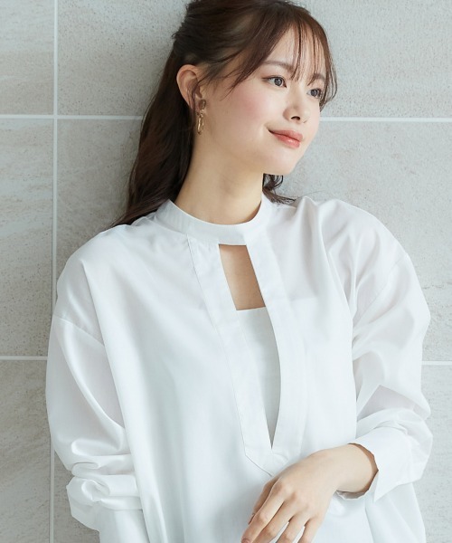 miclat（ミクラ）の「大きいサイズ　Iスリットボリュームシャツ　miclat（シャツ/ブラウス・レディース・ホワイト/ブルー・L/LL/3L/4L/5L）」の3枚目の写真