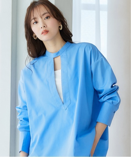 miclat（ミクラ）の「大きいサイズ　Iスリットボリュームシャツ　miclat（シャツ/ブラウス・レディース・ホワイト/ブルー・L/LL/3L/4L/5L）」の4枚目の写真