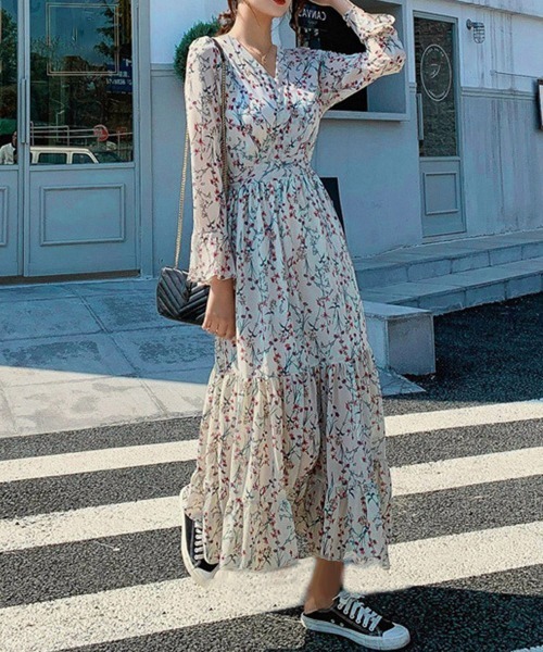 セール】ティアードワンピース 長袖 ロングワンピ（ワンピース