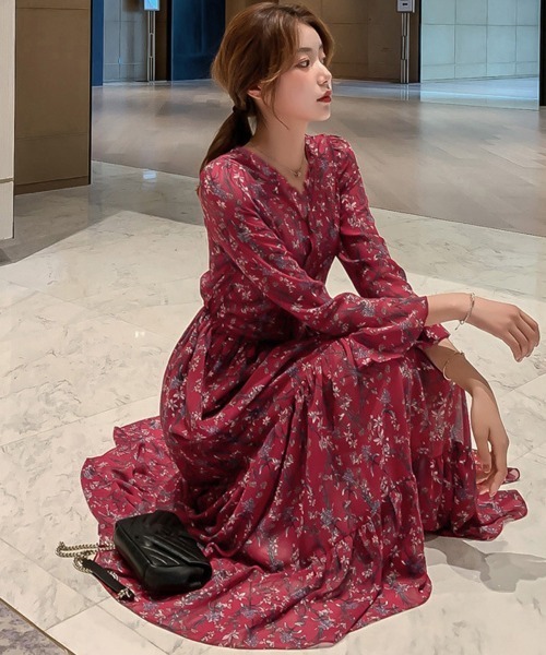 セール】ティアードワンピース 長袖 ロングワンピ（ワンピース