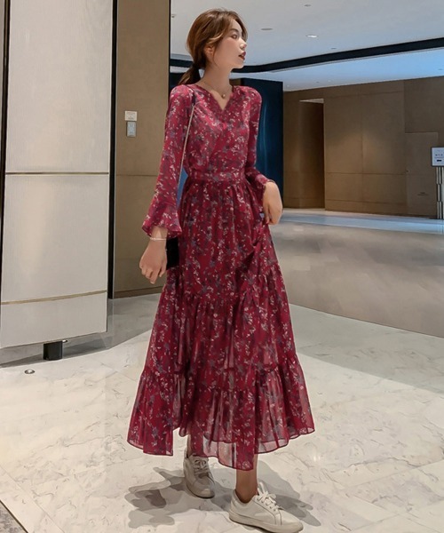 セール】ティアードワンピース 長袖 ロングワンピ（ワンピース