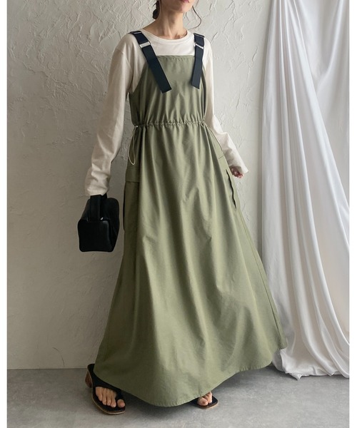 cft. ミリタリードロストジャンパースカート　新品未使用 She's Closet ジャンパースカート ナイロン配色ドロストギャザー