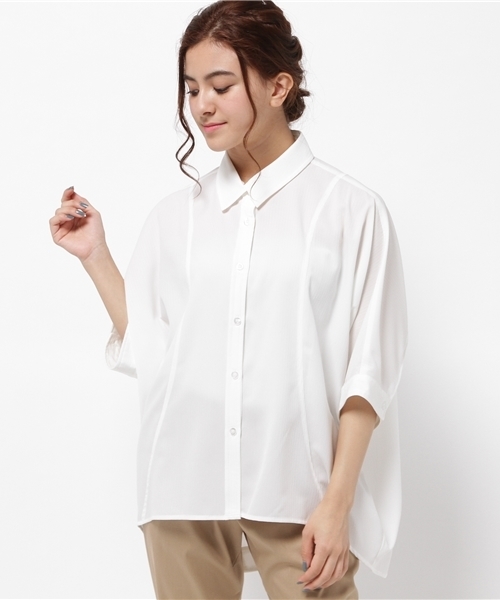 CAPRICIEUX LE'MAGE（カプリシューレマージュ）の「シャドーストライプオーバーシャツ（シャツ/ブラウス・レディース・ホワイト/ネイビー/キャメル・FREE）」の2枚目の写真