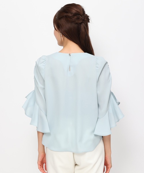 MISCH MASCH（ミッシュマッシュ）の「■2024春夏新作■袖ラッフルブラウス/MM418121（シャツ/ブラウス・レディース・ピンク/ホワイト/ライトグリーン/ブラック・ﾌﾘ-）」の8枚目の写真
